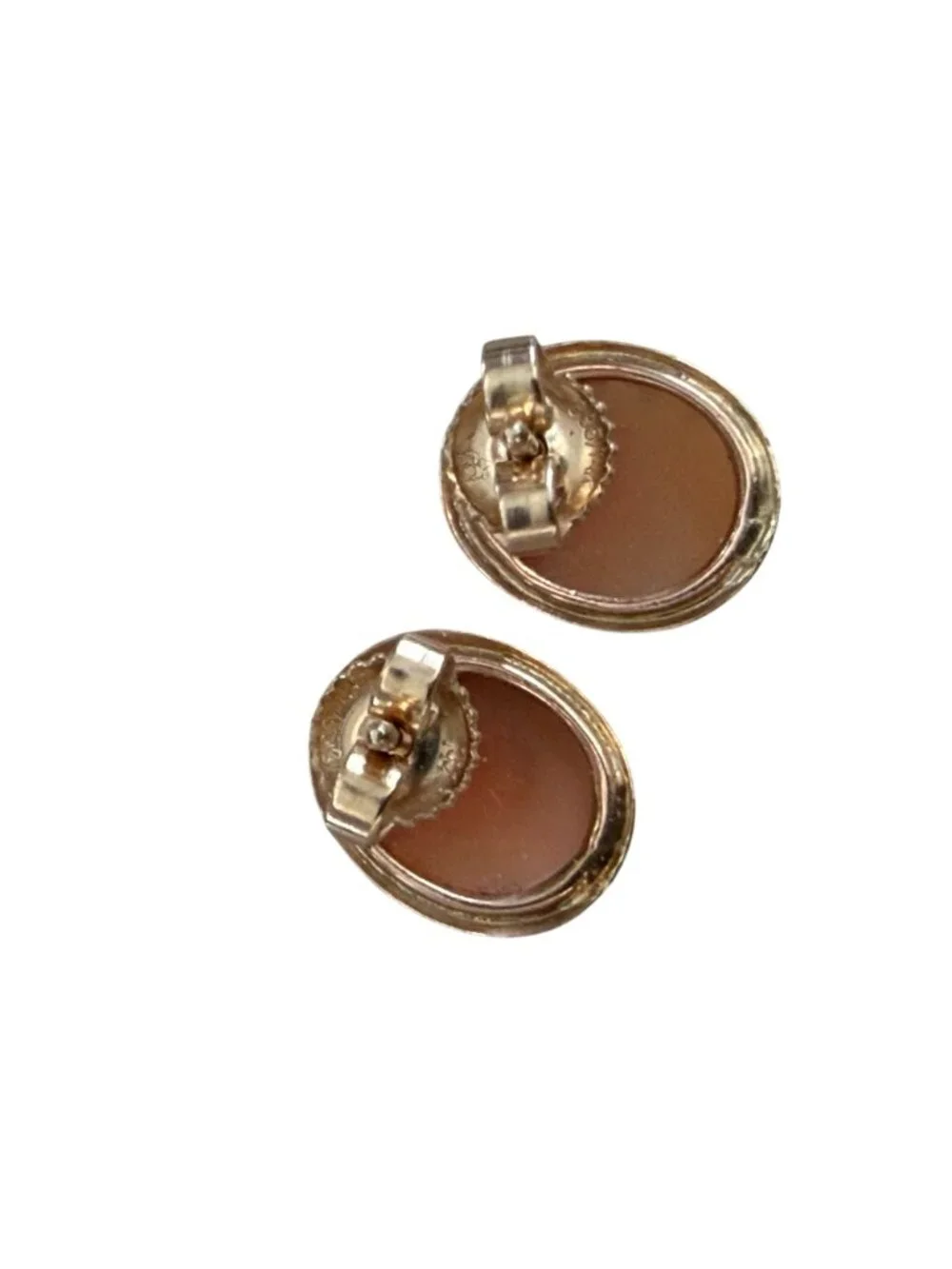 Vintage 14K Gold 585 Military Mark Backs, Cameo Post Earrings - Picture 3 of 7